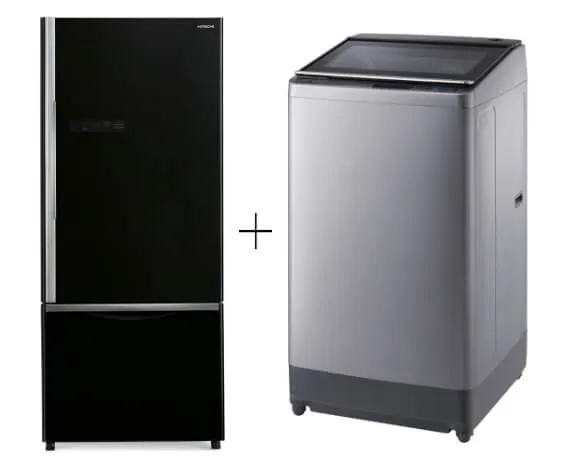 Hitachi RB570P7MS 2 DR Refrigerators   Hitachi SF100XAV 10kg Top Load with Glass Top Washing Machine