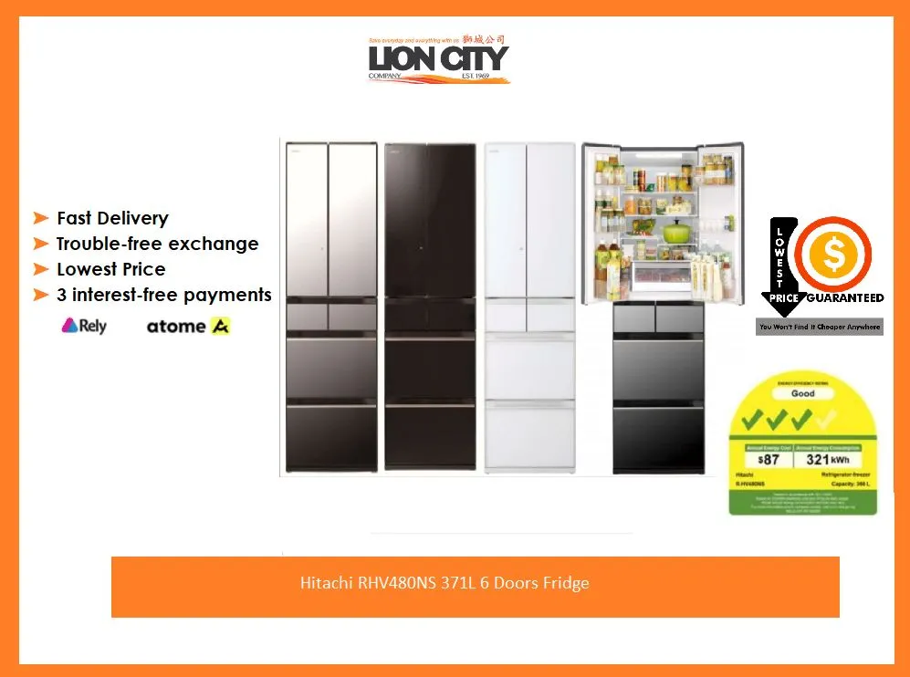 Hitachi RHV480NS 371L 6 Doors Fridge R-HV480NS - XK / XW