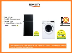 Hitachi RVG690P7MS - GBK/GGR/GPW 550L TOP FREEZER FRIDGE   BDW90AV 9kg Powered Inverter Front Load Washing Machine