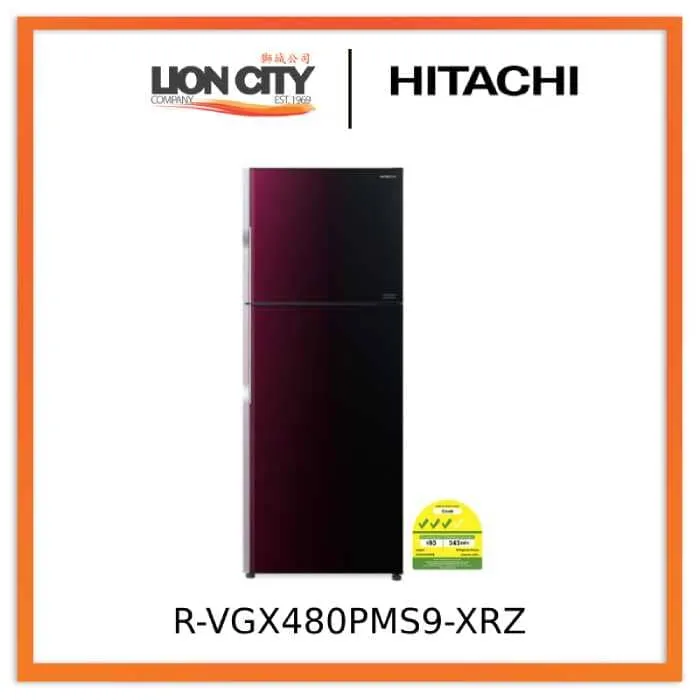 Hitachi RVGX480PMS9 - GBK / XRZ / XGR / MIR 2-Door Deluxe Glass Inverter Refrigerator