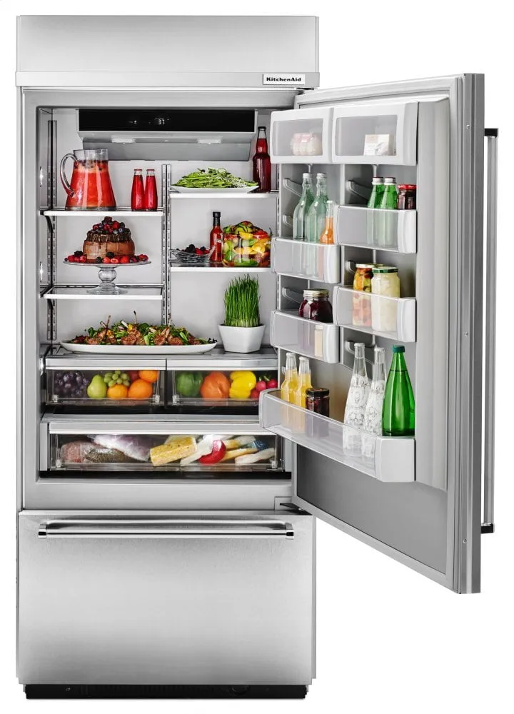 Kitchenaid KBBR306ESS 20.9 Cu. Ft. 36" Width Built-In Stainless Bottom Mount Refrigerator With Platinum Interior Design - Stainless Steel