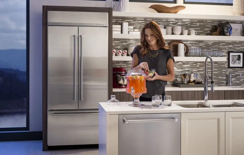 Kitchenaid KBFN506ESS 20.8 Cu. Ft. 36" Width Built In Stainless Steel French Door Refrigerator With Platinum Interior Design