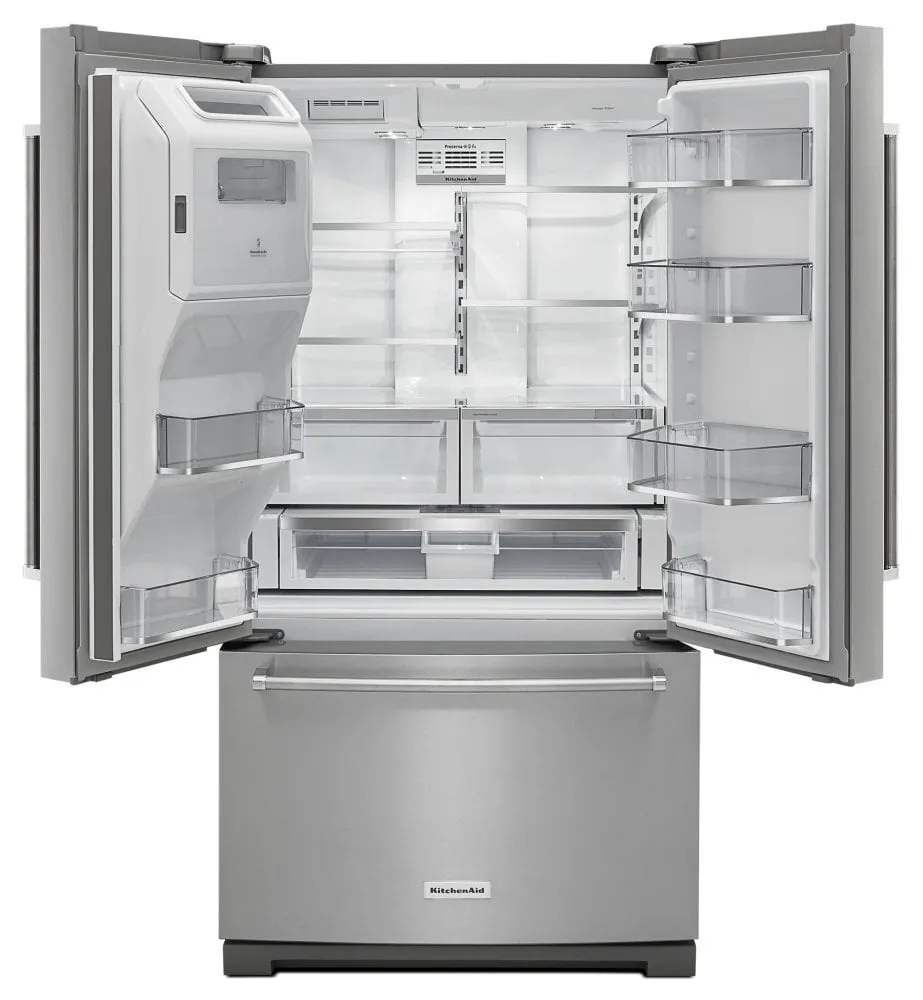 Kitchenaid KRFF507HPS 26.8 Cu. Ft. 36-Inch Width Standard Depth French Door Refrigerator With Exterior Ice And Water And Printshield&#8482; Finish - Stainless Steel With Printshield&#8482; Finish