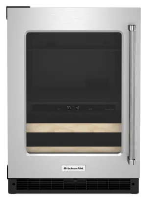 Kitchenaid KUBL214KSB 24" Beverage Center With Glass Door And Wood-Front Racks - Black Cabinet/Stainless Doors
