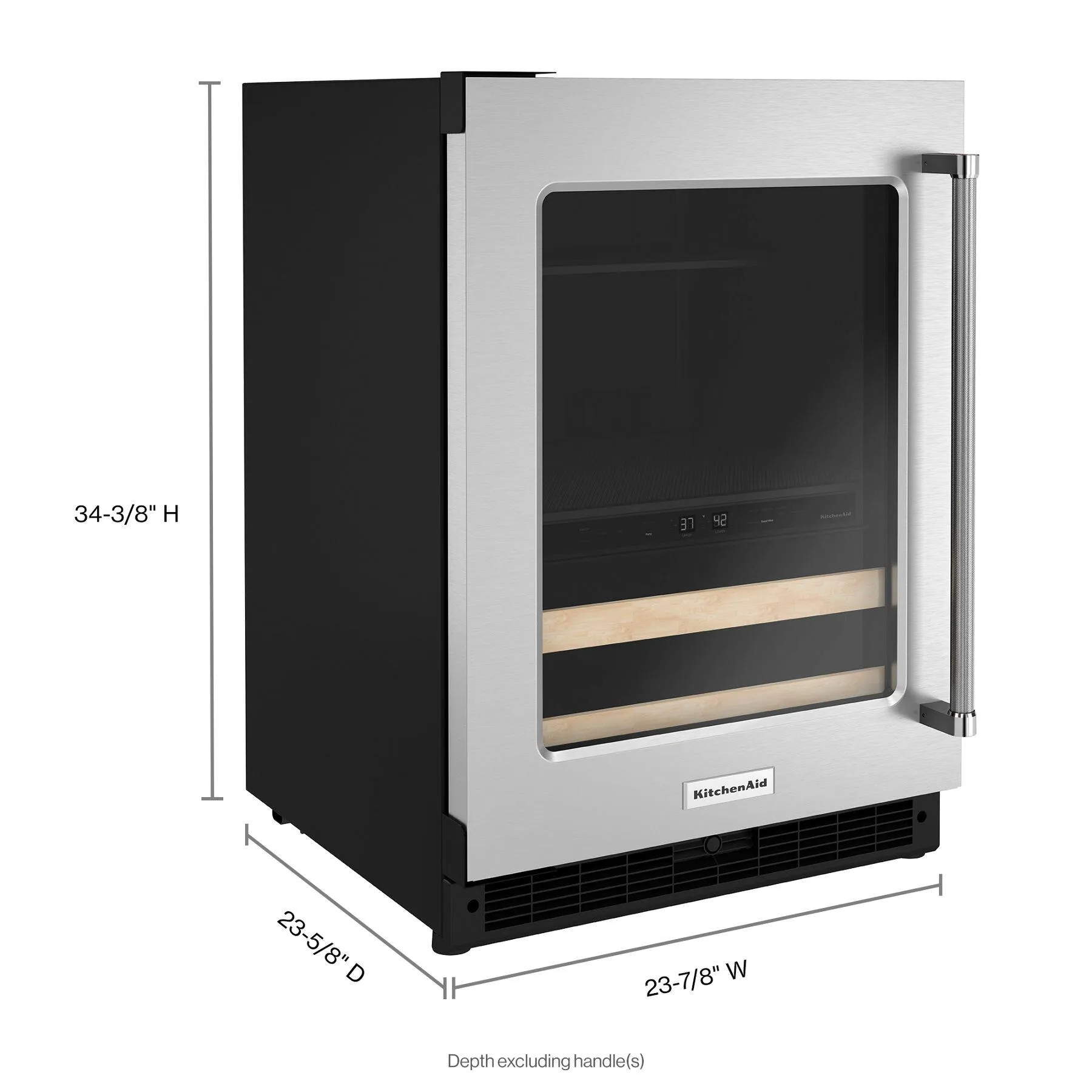 Kitchenaid KUBL214KSB 24" Beverage Center With Glass Door And Wood-Front Racks - Black Cabinet/Stainless Doors