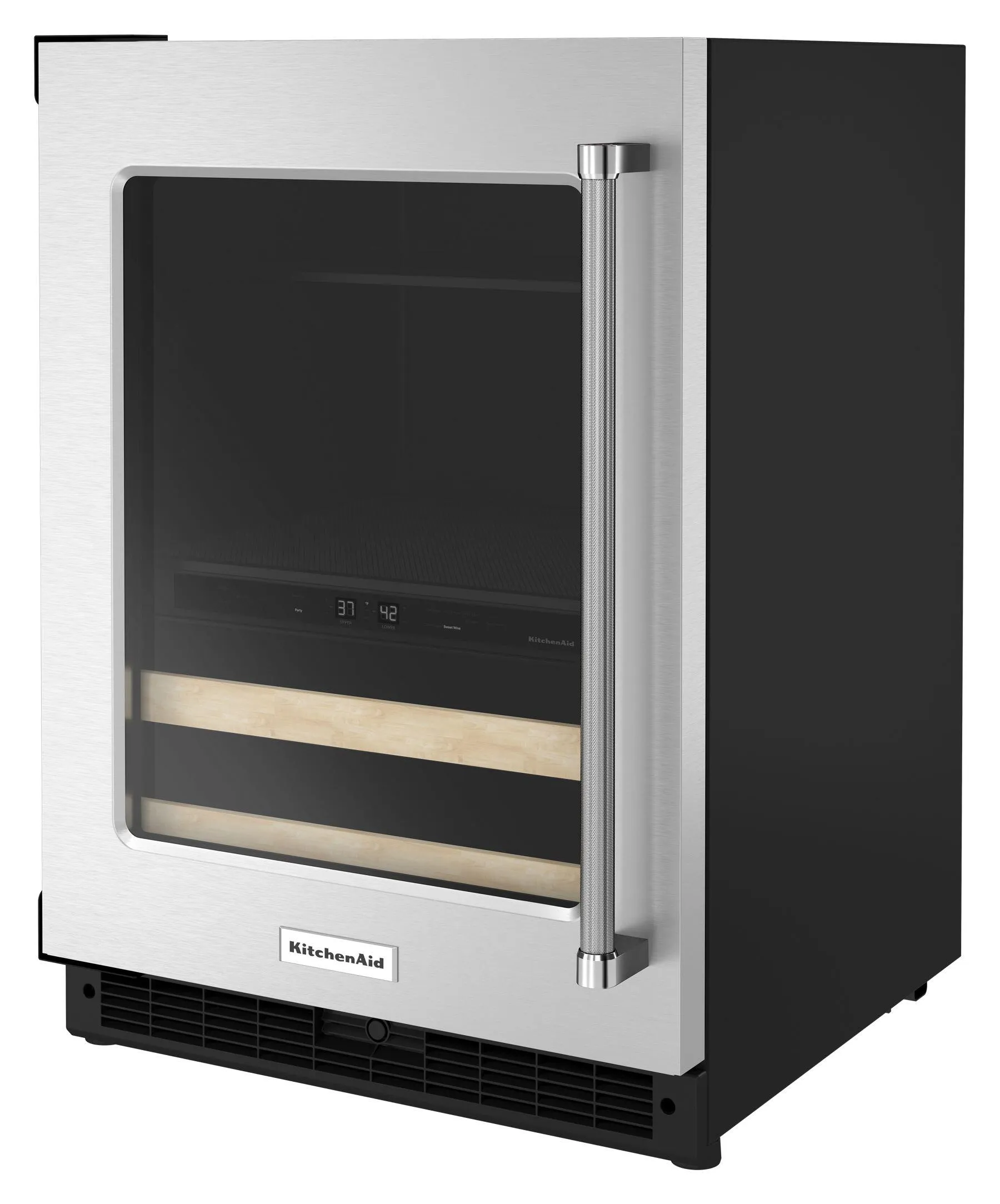 Kitchenaid KUBL214KSB 24" Beverage Center With Glass Door And Wood-Front Racks - Black Cabinet/Stainless Doors