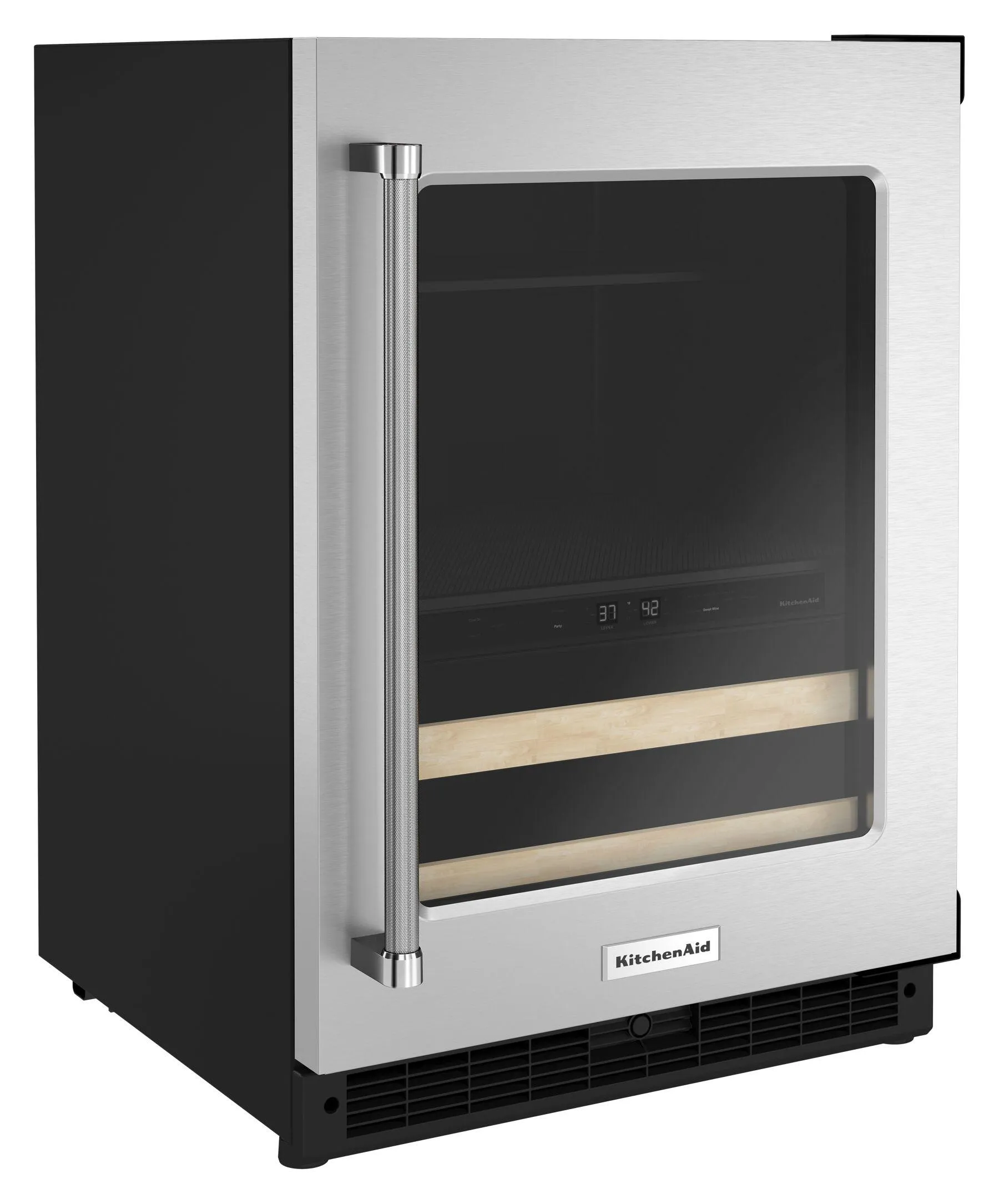 Kitchenaid KUBR214KSB 24" Beverage Center With Glass Door And Wood-Front Racks - Black Cabinet/Stainless Doors