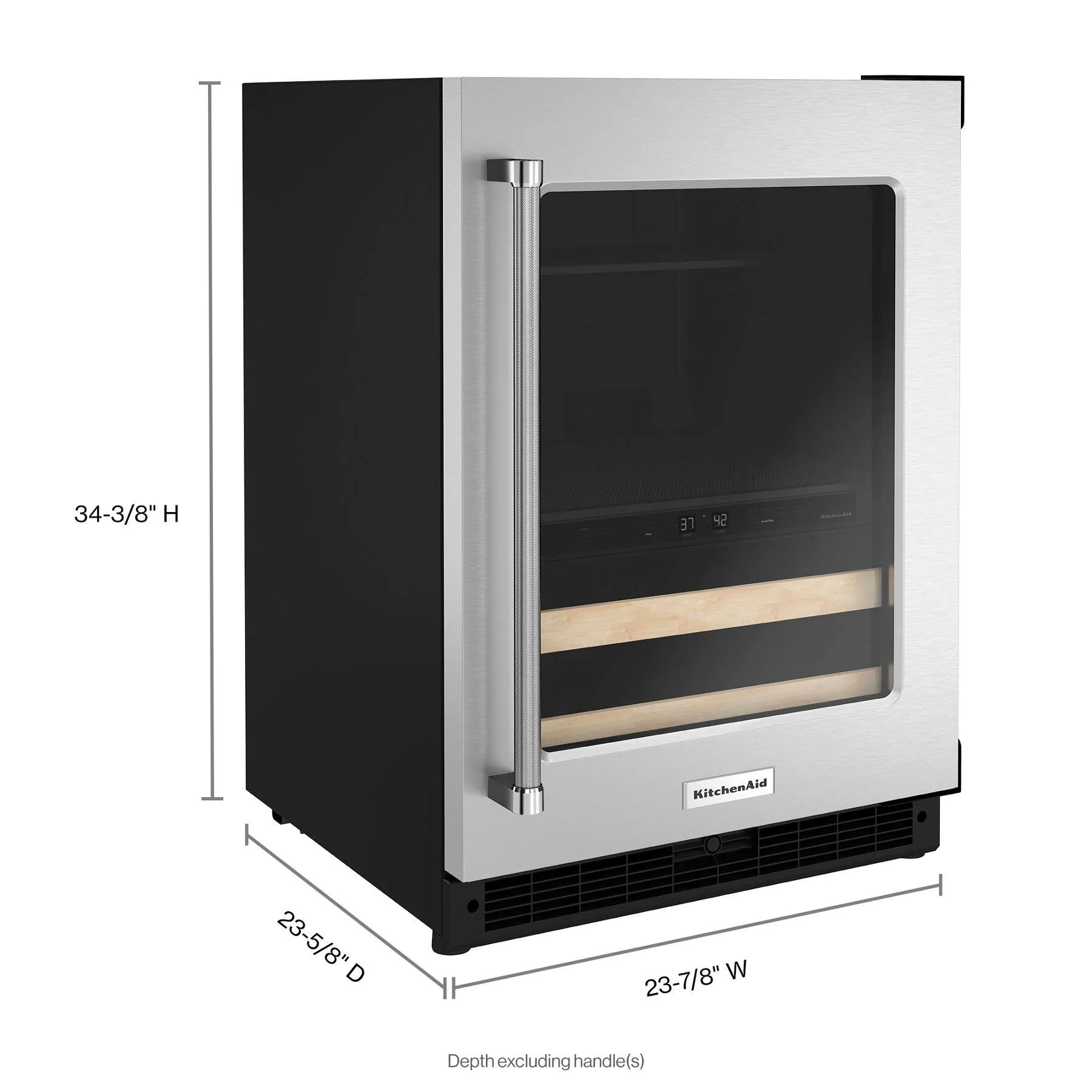 Kitchenaid KUBR214KSB 24" Beverage Center With Glass Door And Wood-Front Racks - Black Cabinet/Stainless Doors