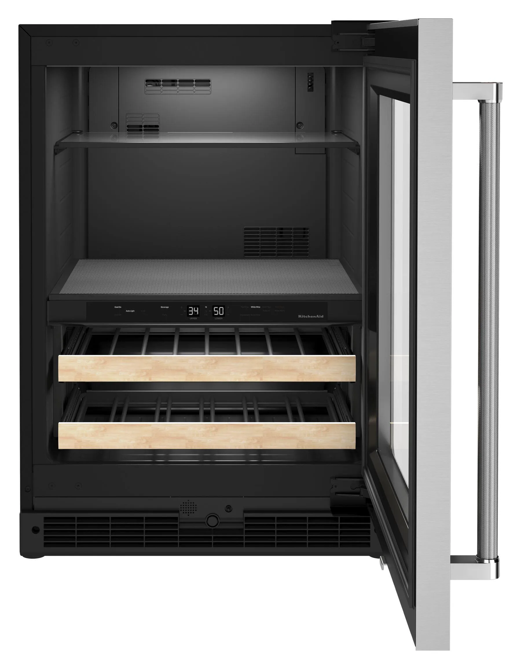 Kitchenaid KUBR214KSB 24" Beverage Center With Glass Door And Wood-Front Racks - Black Cabinet/Stainless Doors
