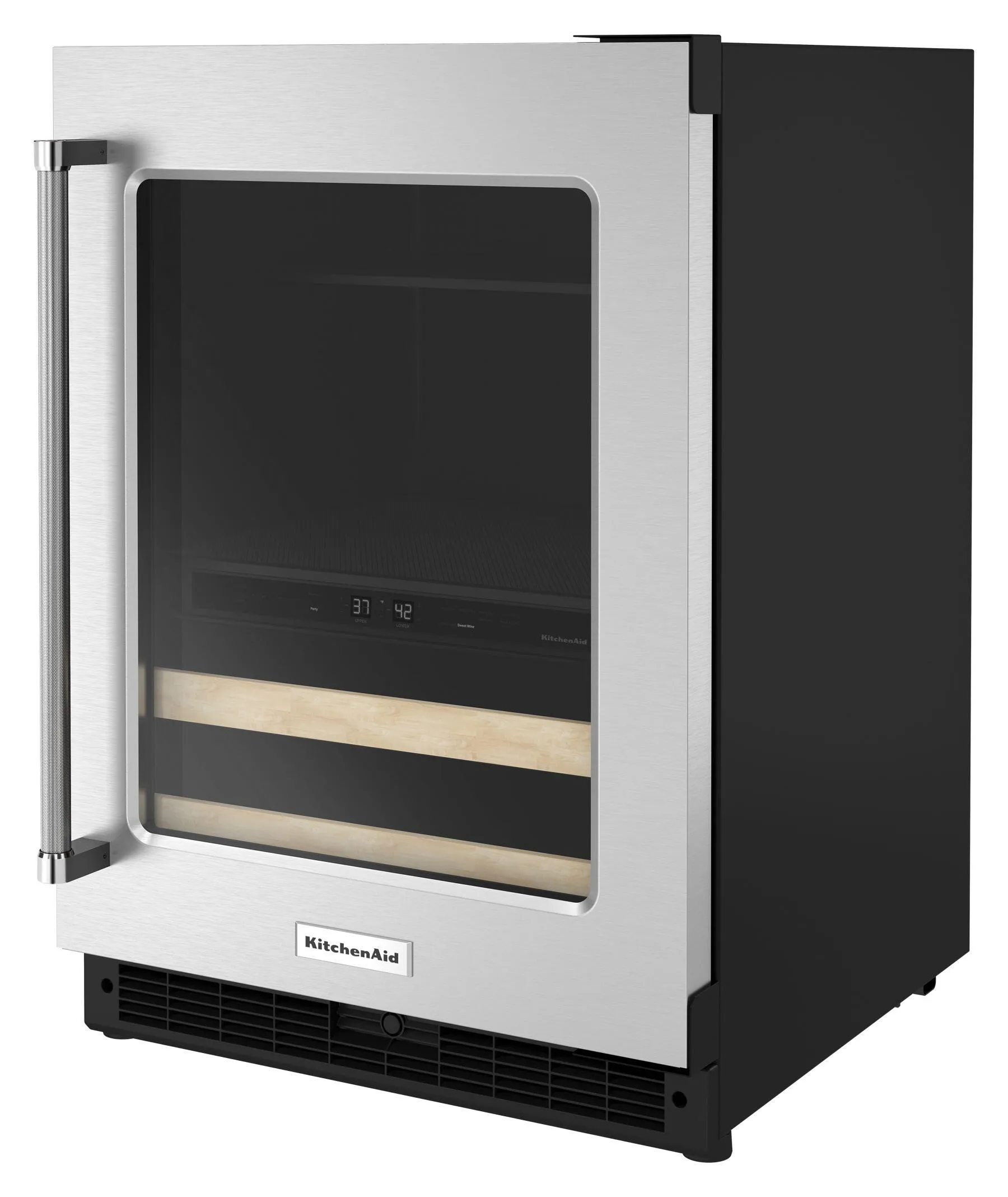 Kitchenaid KUBR214KSB 24" Beverage Center With Glass Door And Wood-Front Racks - Black Cabinet/Stainless Doors