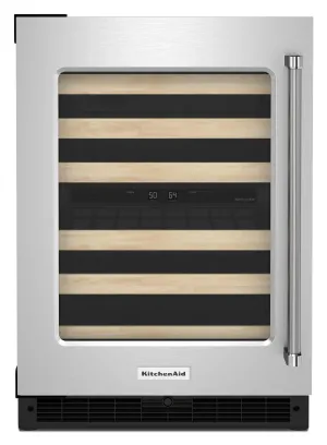 Kitchenaid KUWL214KSB 24" Undercounter Wine Cellar With Glass Door And Wood-Front Racks - Black Cabinet/Stainless Doors