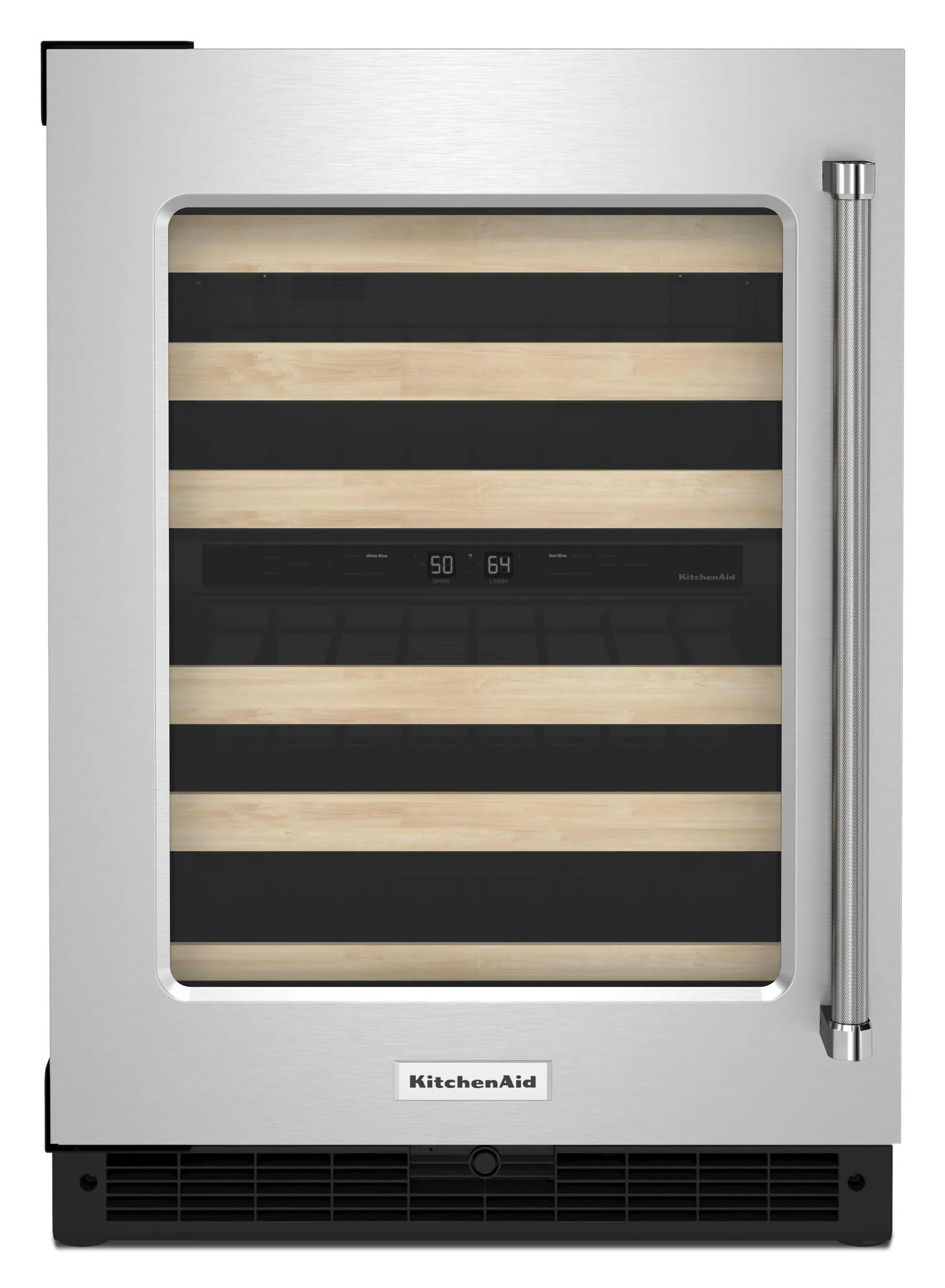Kitchenaid KUWL214KSB 24" Undercounter Wine Cellar With Glass Door And Wood-Front Racks - Black Cabinet/Stainless Doors