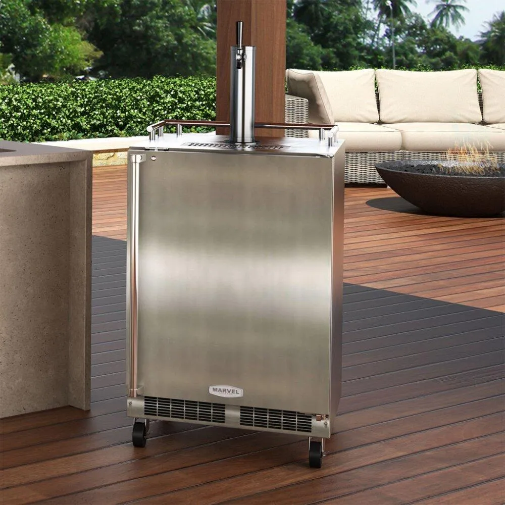 Marvel MO24BSSMRS 24" Outdoor Single Tap Mobile Beer Dispenser With Stainless Steel Door - Solid Stainless Steel Door With Lock, Right Hinge