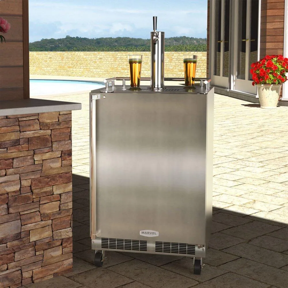 Marvel MO24BSSMRS 24" Outdoor Single Tap Mobile Beer Dispenser With Stainless Steel Door - Solid Stainless Steel Door With Lock, Right Hinge