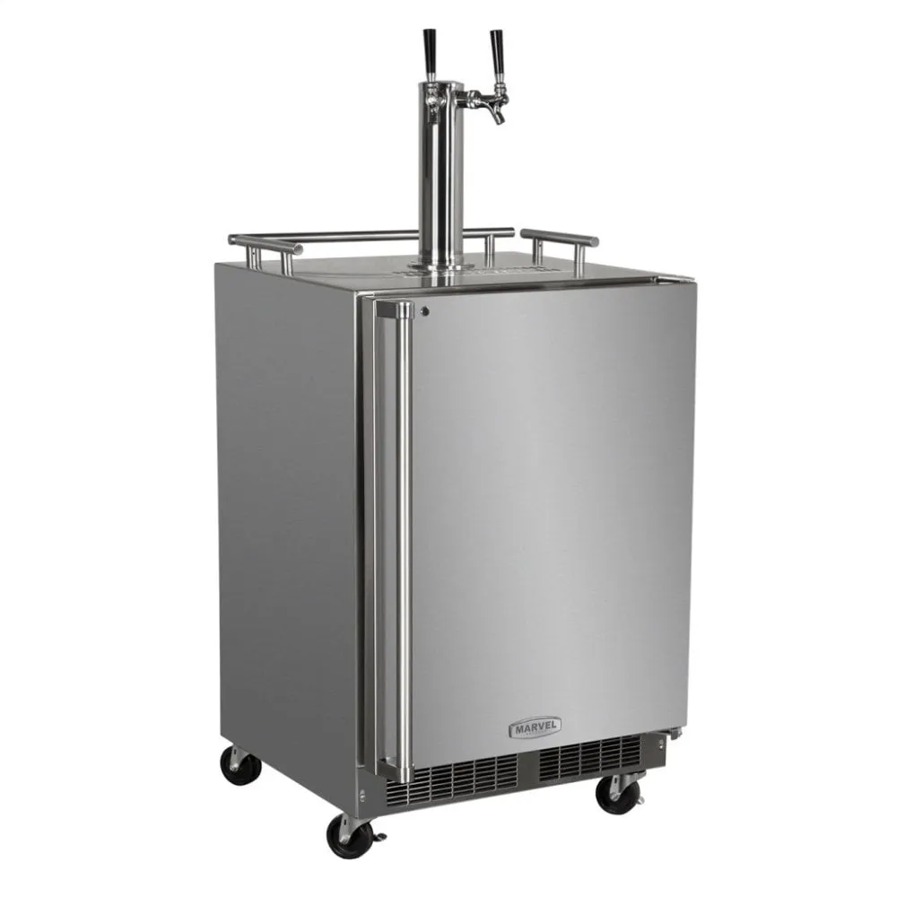 Marvel MO24BTSMRS Outdoor 24" Twin Tap Mobile Beer Dispenser With Stainless Steel Door - Solid Stainless Steel Door With Lock - Right Hinge