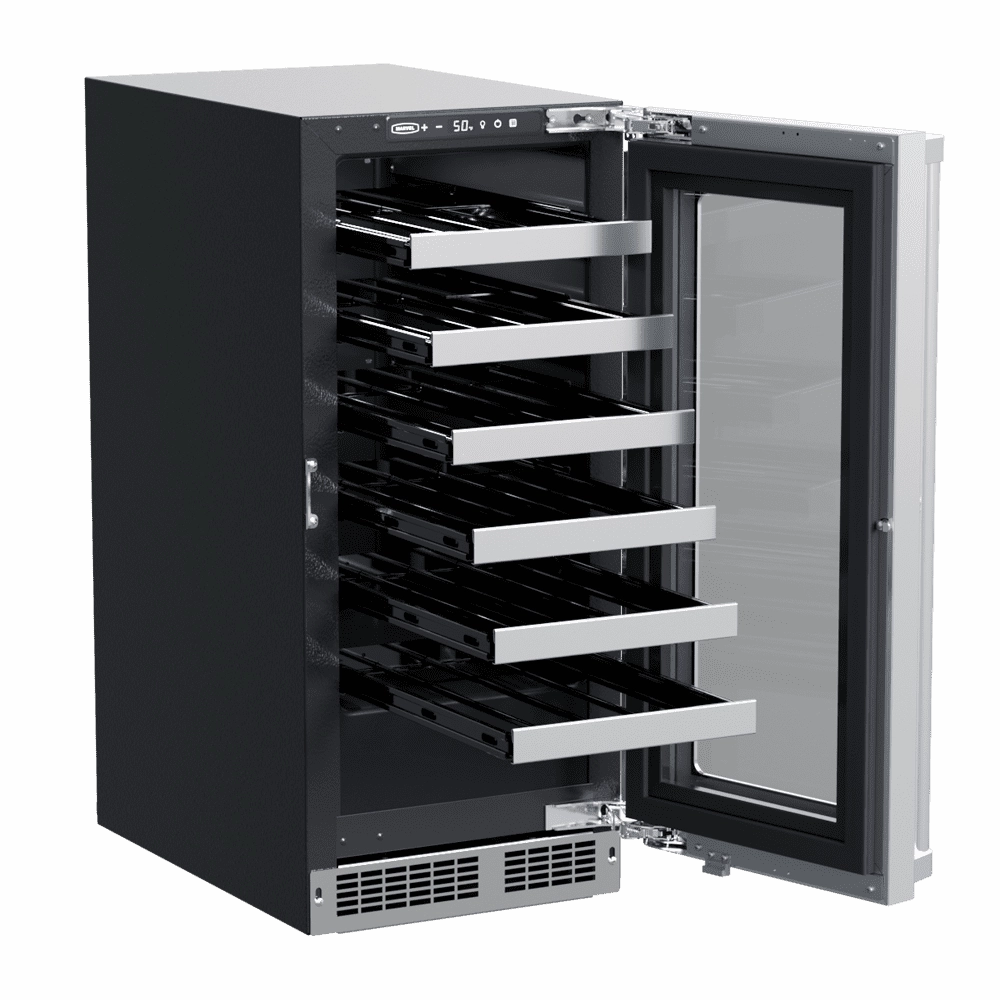 Marvel MPWC415SG31A 15-In Professional Built-In Single Zone Wine Refrigerator With Reversible Hinge With Door Style - Stainless Steel Frame Glass