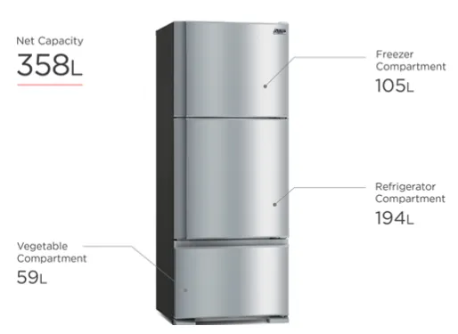Mitsubishi MR-V50E2G-SS-P 359l 3-Door Fridge Top Freezer (2 Ticks)