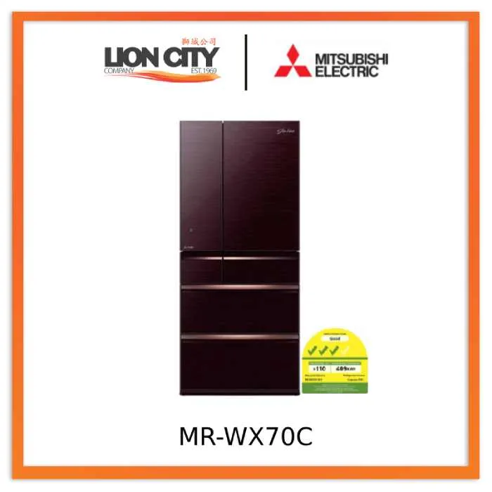 Mitsubishi MR-WX70C White/Brown 6 Door Fridge