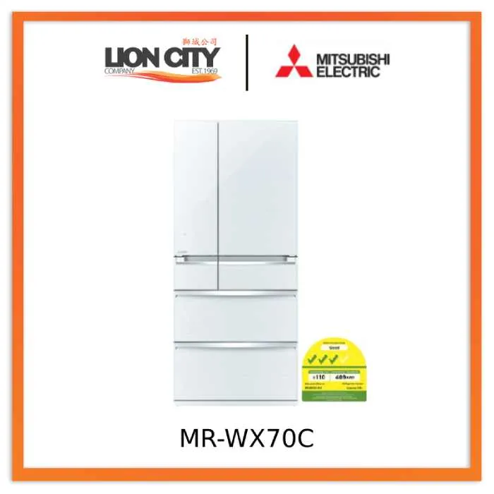 Mitsubishi MR-WX70C White/Brown 6 Door Fridge