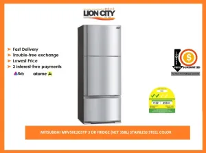 MITSUBISHI MRV50E2GSTP 3 DR FRIDGE (NET 358L) STAINLESS STEEL COLOR