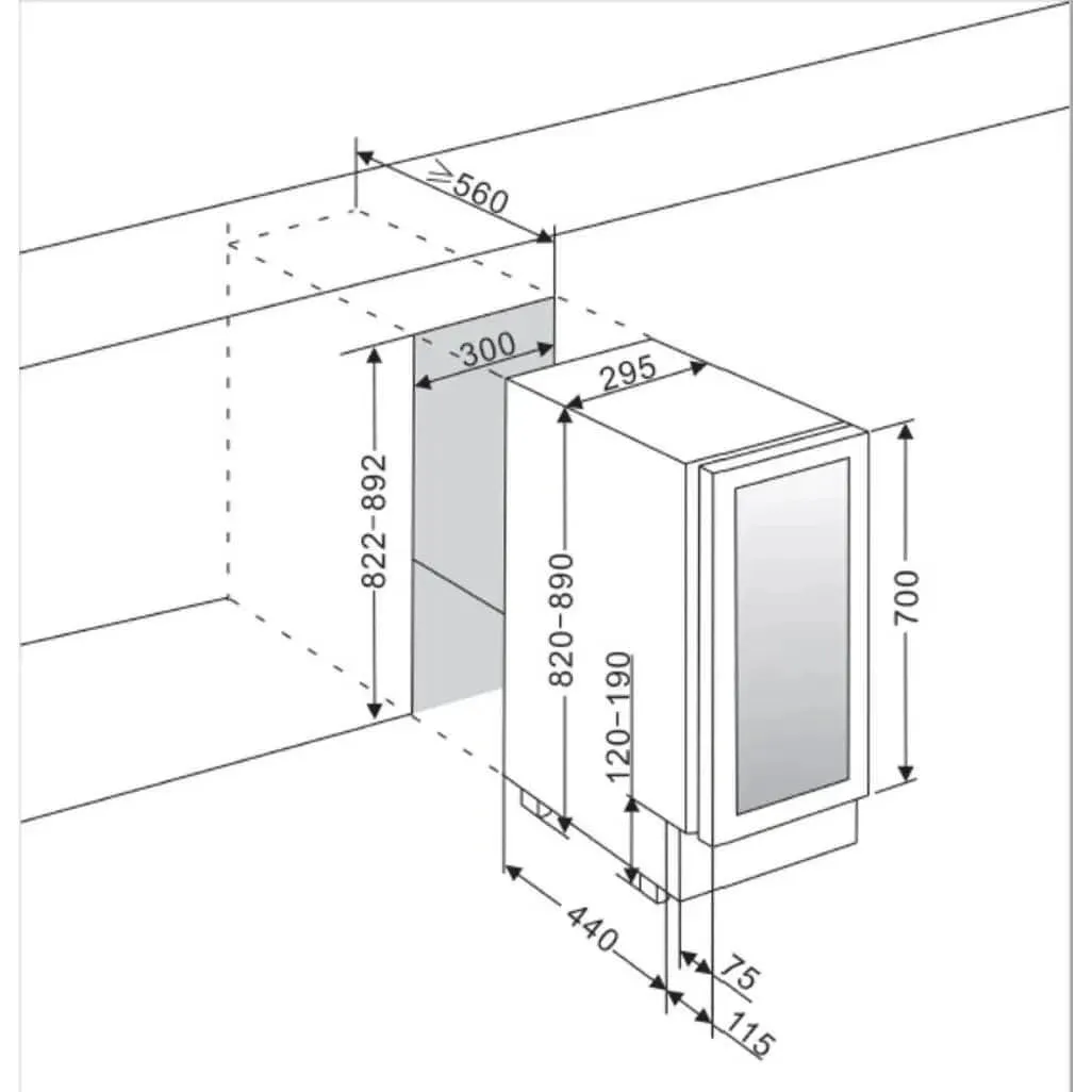 mQuve - 300mm - Undercounter Wine Fridge - WineCave 700 30D - Stainless Steel