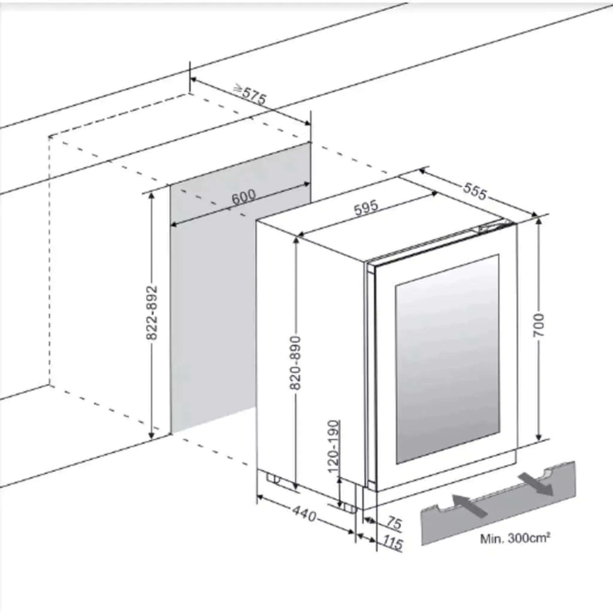 mQuve - 600mm - Undercounter Wine Fridge - WineCave 700 60D Fullglass Black - Push/Pull - 700mm Door Height