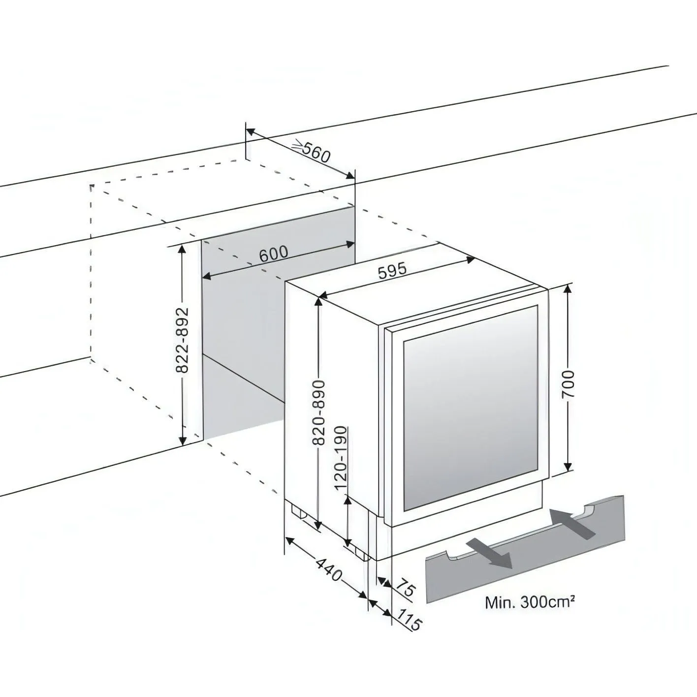 mQuve - 600mm - Undercounter Wine Fridge - WineCave 700 60D Stainless