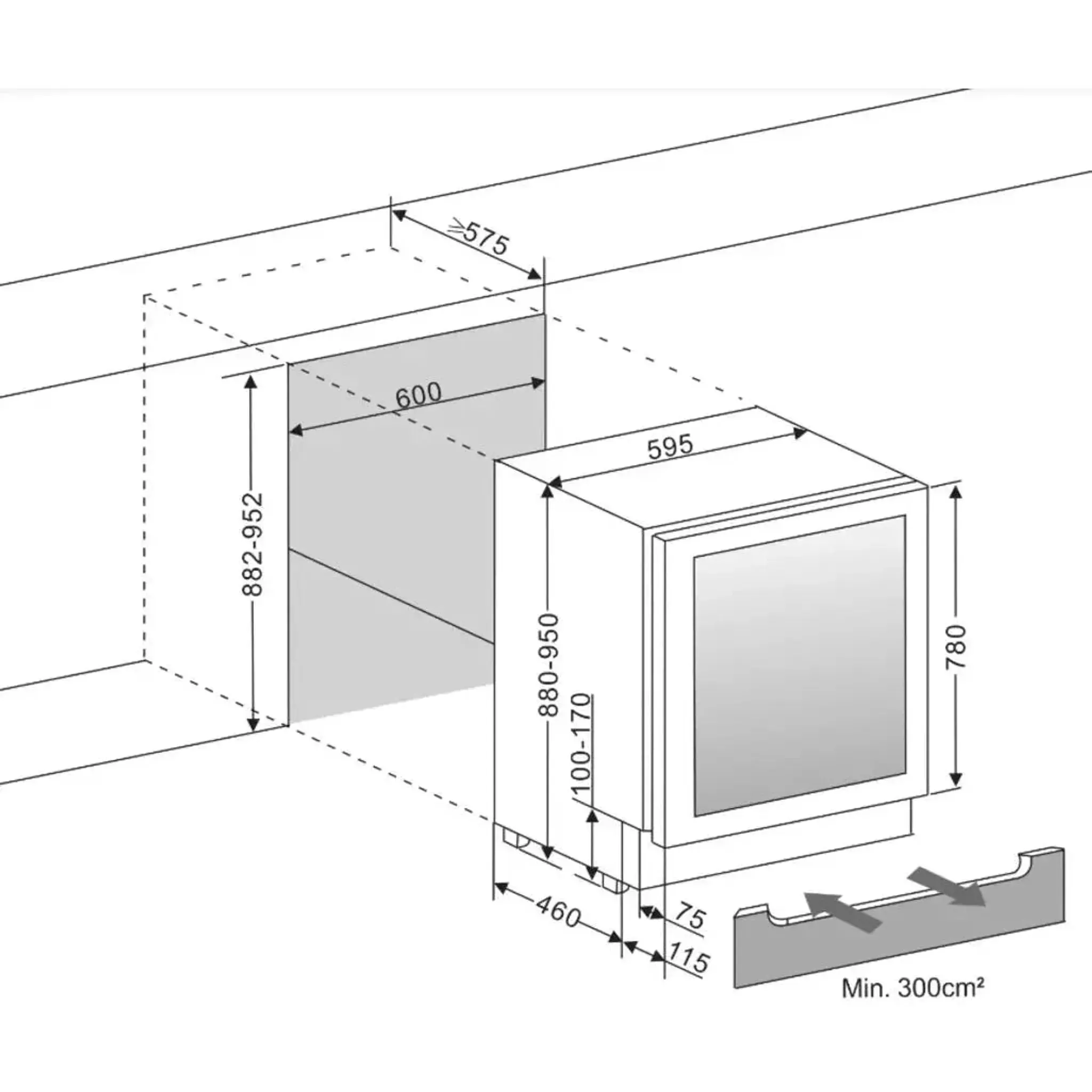 mQuve - 600mm - Undercounter Wine Fridge - WineCave 780 60D Anthracite Black