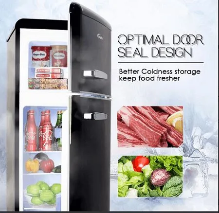 PowerPac PPF118 Black/Red/Lvory Mini Fridge Retro Fridge 2-Door 114L
