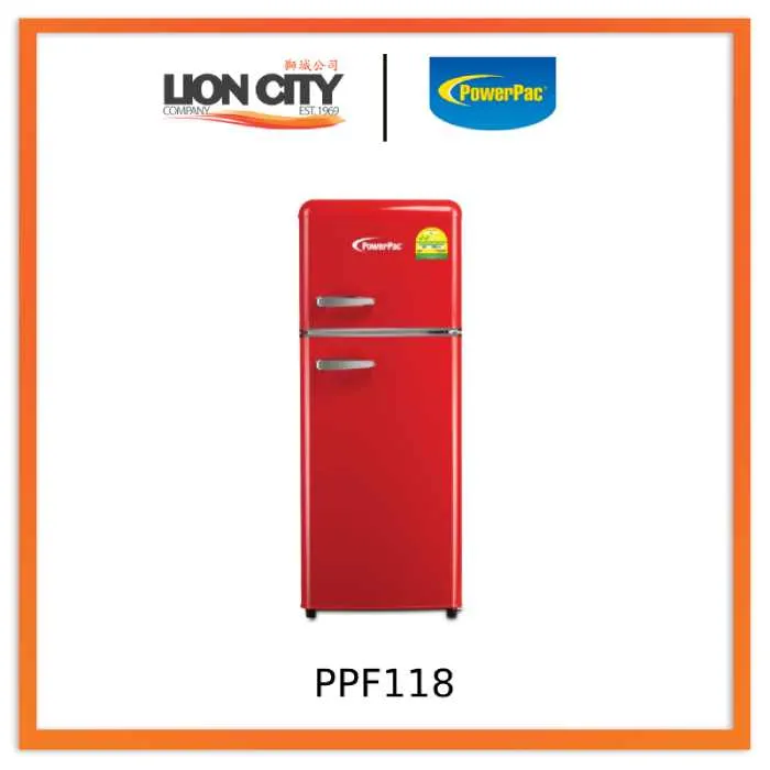 PowerPac PPF118 Black/Red/Lvory Mini Fridge Retro Fridge 2-Door 114L