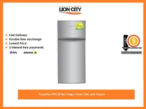 PowerPac PPF136 Bar Fridge 2 Door 136L with Freezer