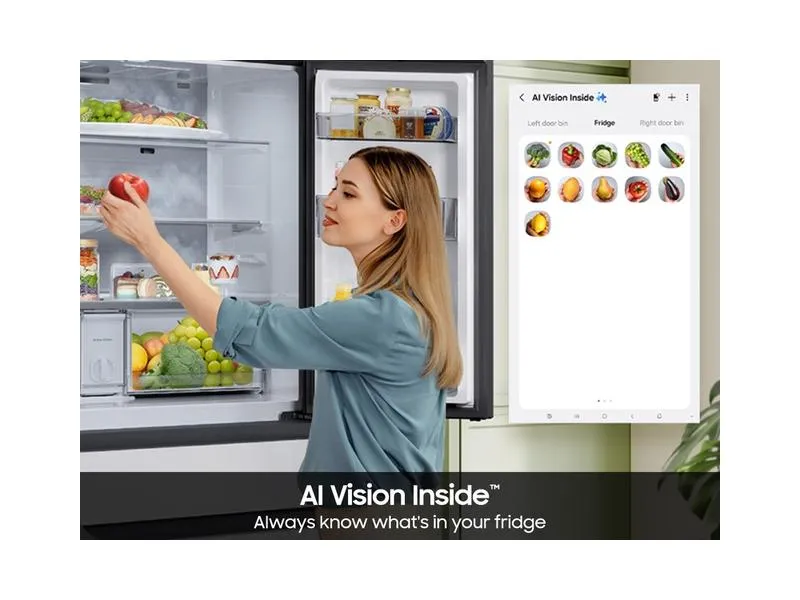 Samsung RF90F29AEW Bespoke 29 Cu. Ft. 4-Door French Door Refrigerator With Ai Family Hub&#8482;  & Ai Vision Inside&#8482; In White Glass