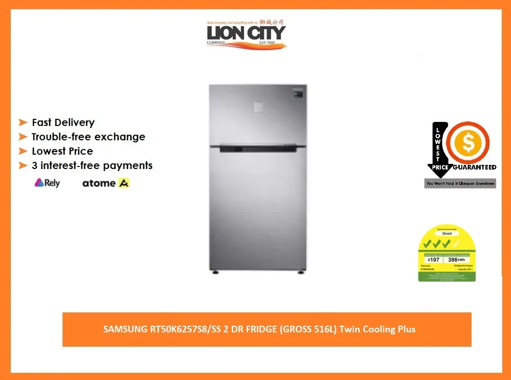 SAMSUNG RT50K6257S8/SS 2 DR FRIDGE (GROSS 516L) Twin Cooling Plus