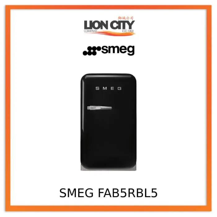 Smeg FAB5RBL5 Free Standing Refrigerator One Door, Black 50's Style Aesthetic