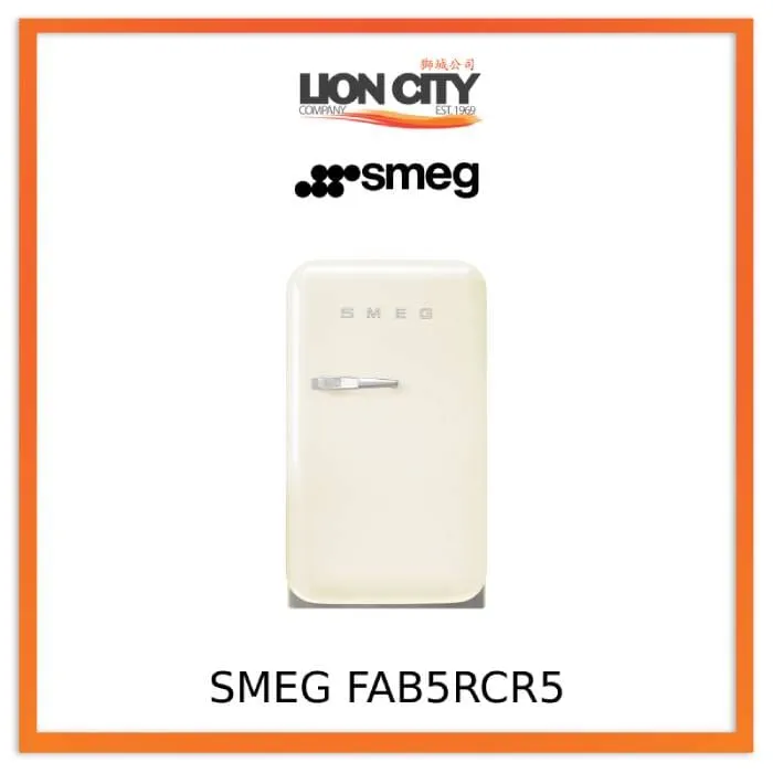 Smeg FAB5RCR5 Free Standing Refrigerator One Door, Cream 50's Style Aesthetic