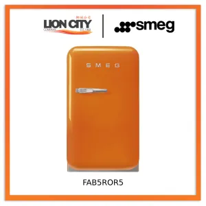 Smeg FAB5ROR5 Free Standing Refrigerator One Door, Orange 50's Style Aesthetic