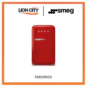 Smeg FAB5RRD5 Free Standing Refrigerator One Door, Red 50's Style Aesthetic