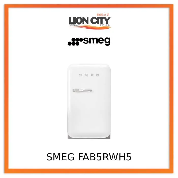 Smeg FAB5RWH5 Free Standing Refrigerator One Door, White 50's Style Aesthetic