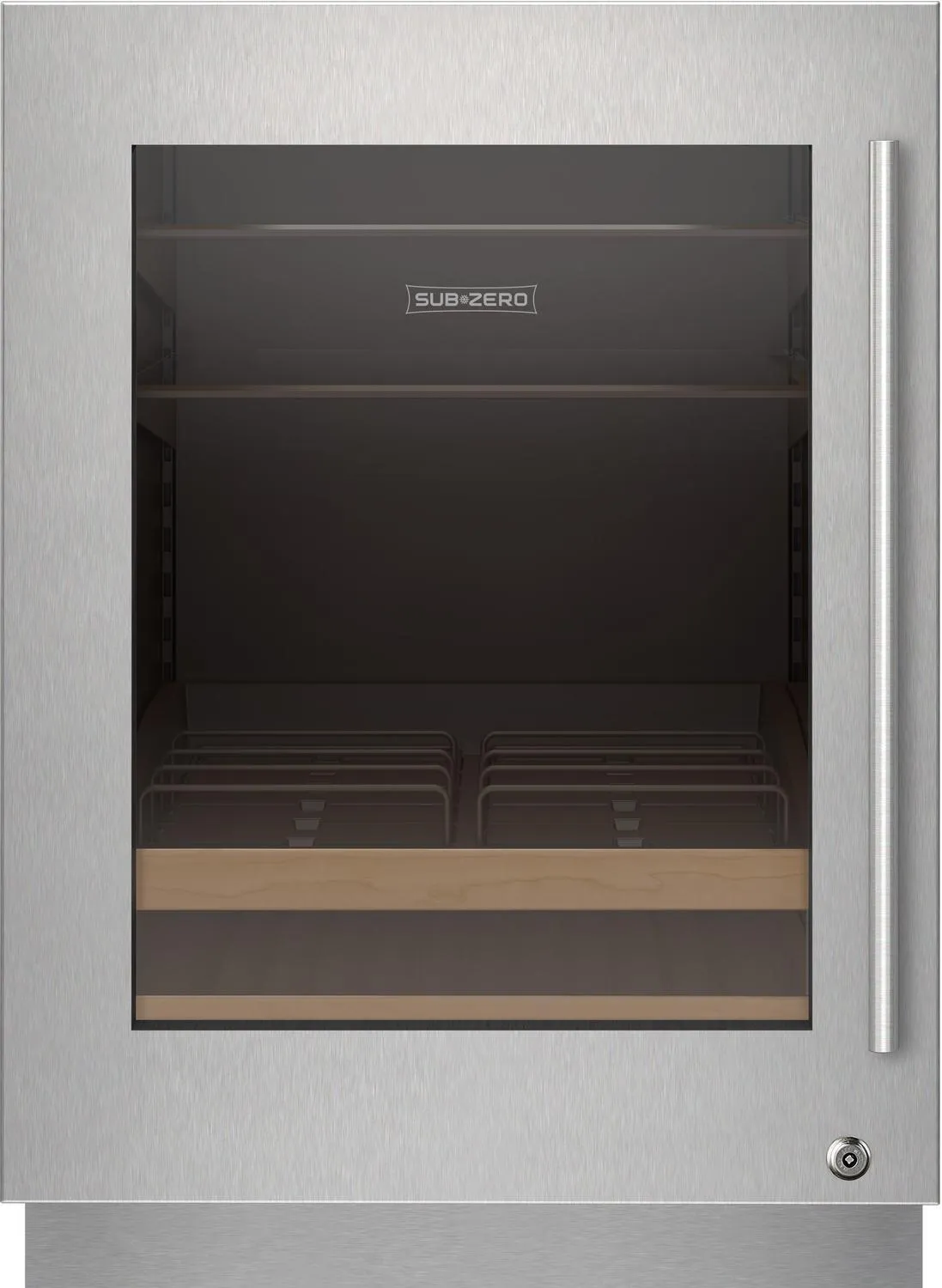 Sub-Zero 9029026 Stainless Steel Glass Door Panel With Lock - Tubular Handle, Left Hinge