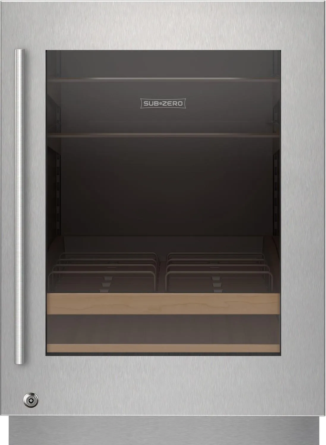 Sub-Zero 9029032 Stainless Steel Glass Door Panel With Lock - Tubular Handle, Right Hinge