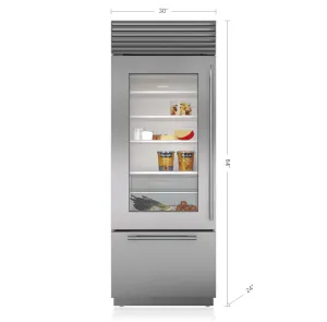 Sub-Zero BI30UGSPHLH 30" Classic Over-And-Under Refrigerator/Freezer With Glass Door