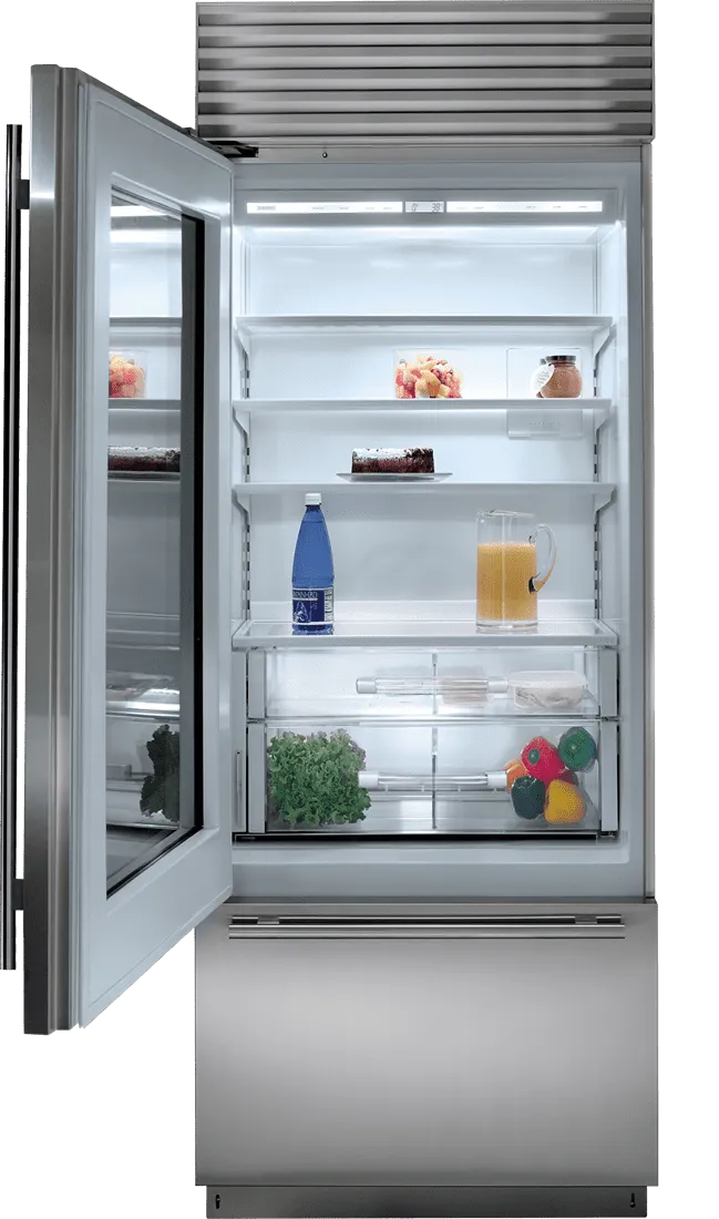 Sub-Zero BI30UGSPHLH 30" Classic Over-And-Under Refrigerator/Freezer With Glass Door