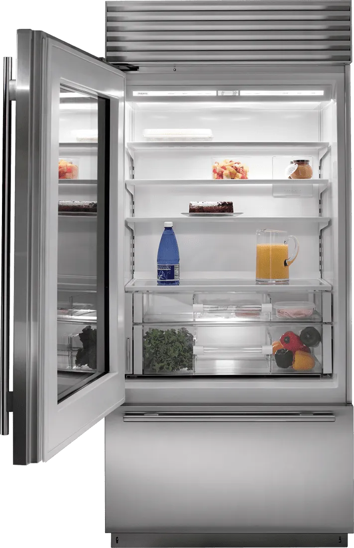 Sub-Zero BI36UGSPHRH 36" Classic Over-And-Under Refrigerator/Freezer With Glass Door