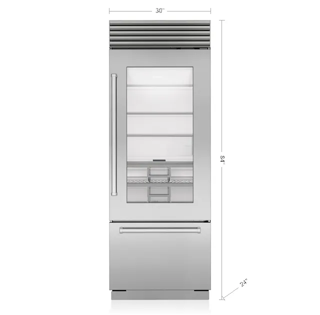 Sub-Zero CL3050UGSPL 30" Classic Over-And-Under Refrigerator/Freezer With Glass Door