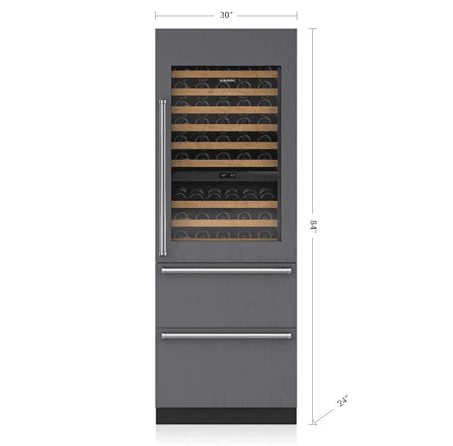 Sub-Zero IW30RLH 30" Designer Wine Storage With Refrigerator Drawers - Panel Ready