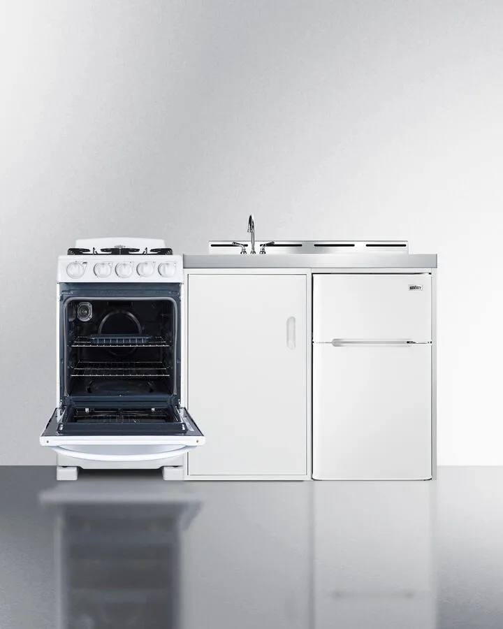 Summit ACK60GASW 60" Wide All-In-One Kitchenette With Gas Range