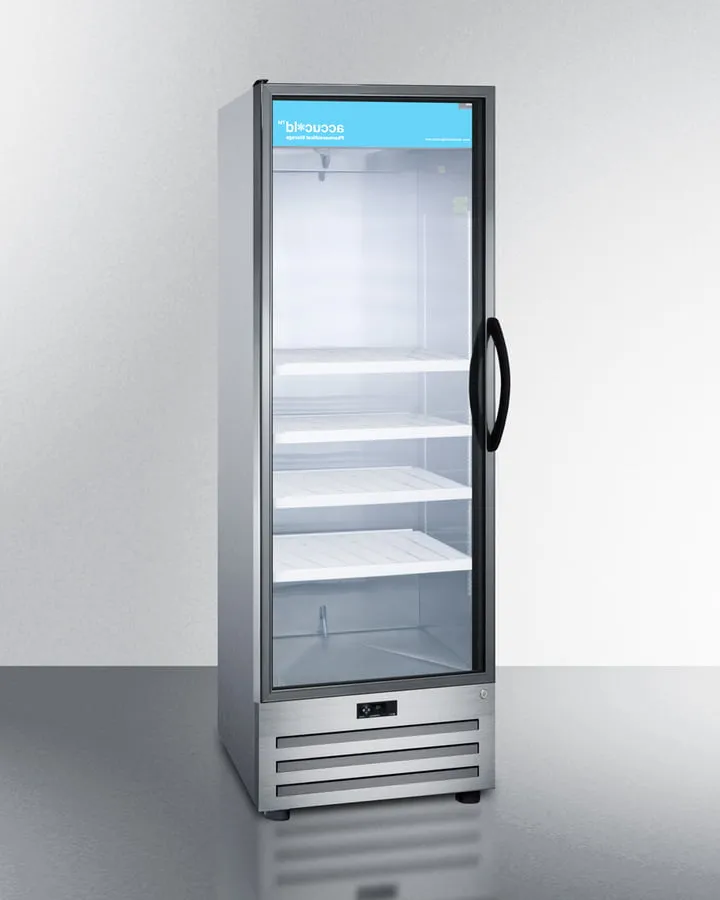 Summit ACR1415LH 14 Cu.Ft. Pharmaceutical All-Refrigerator With A Glass Door, Lock, Digital Thermostat, And A Stainless Steel Interior And Exterior Cabinet