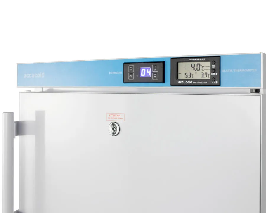 Summit ACR45L Pharmacy Series Ada Compliant 20" Wide Built-In Undercounter All-Refrigerator For Vaccine Storage, Frost-Free With An Internal Fan, External Digital Controls And Thermometer, And Lock