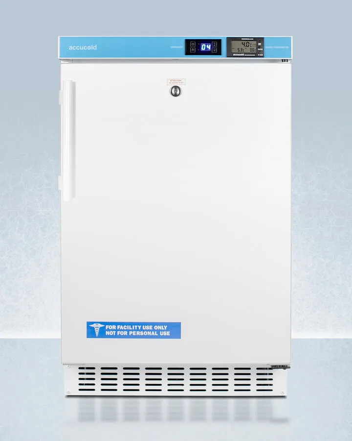 Summit ACR45L Pharmacy Series Ada Compliant 20" Wide Built-In Undercounter All-Refrigerator For Vaccine Storage, Frost-Free With An Internal Fan, External Digital Controls And Thermometer, And Lock