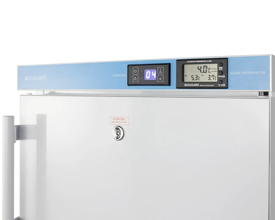 Summit ACR45LSTO Pharmacy Series Ada Compliant 20" Wide Built-In Undercounter All-Refrigerator For Vaccine Storage, Frost-Free With Step-To-Open Door Pedal, Internal Fan, External Digital Controls And Thermometer, And Lock